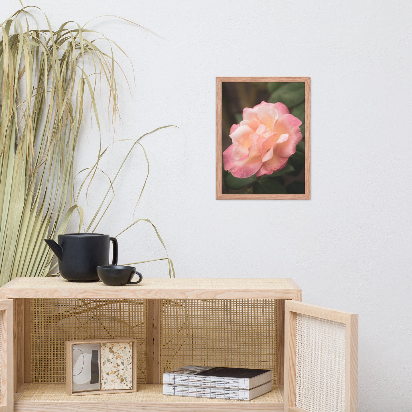 Pink and White Softened Rose Floral Nature Photo Framed Wall Art Print