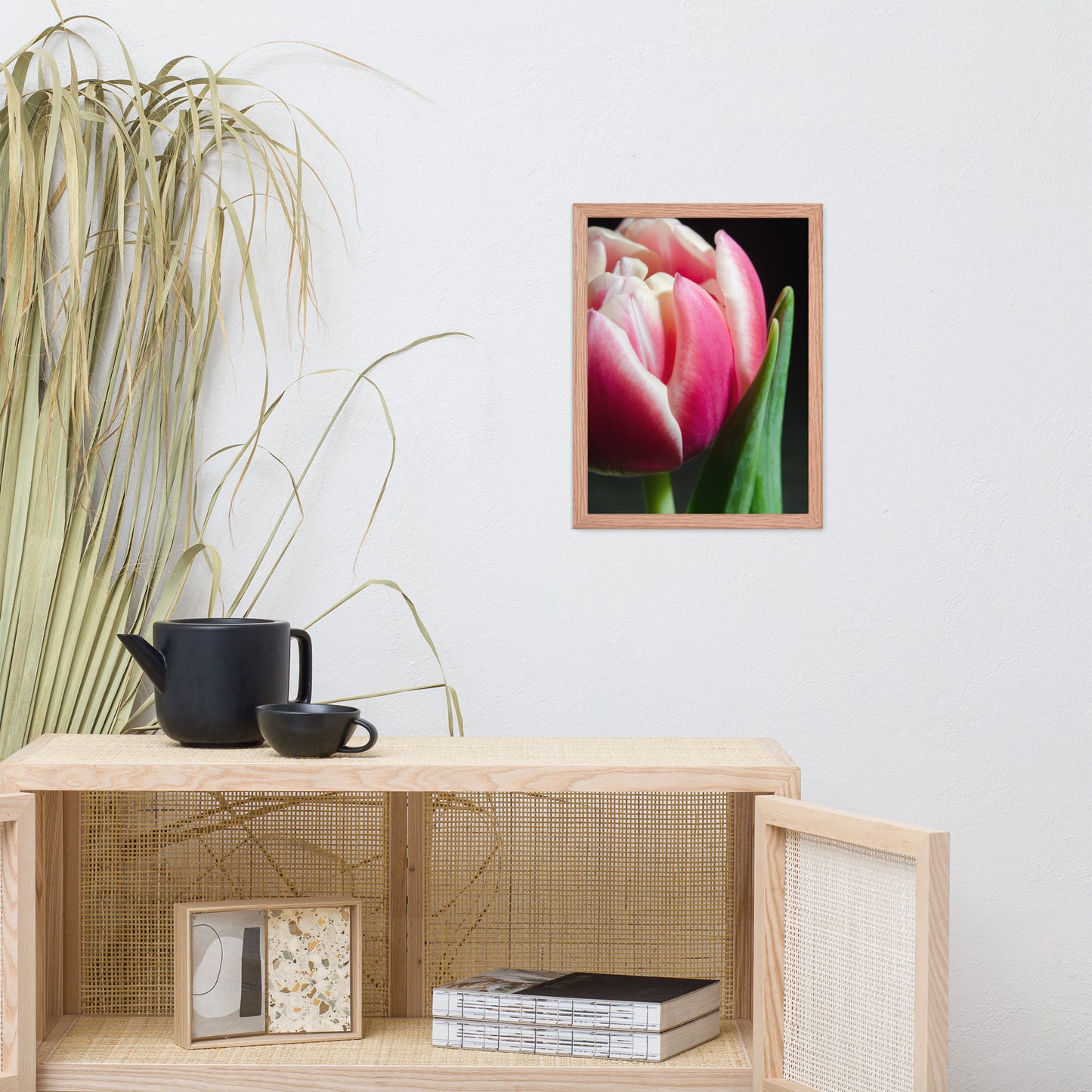 Pink and White Tulip Floral Nature Photo Framed Wall Art Print