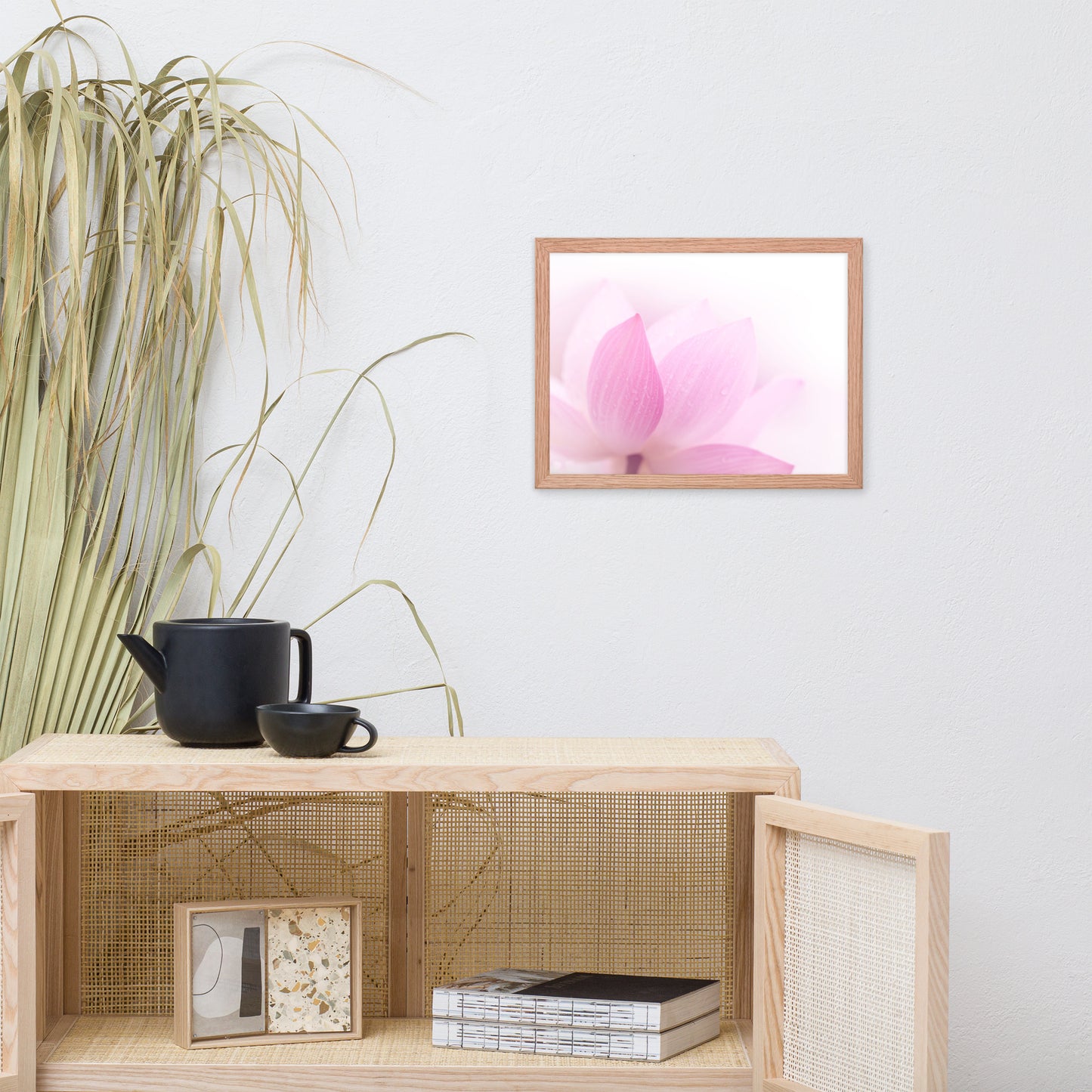 Peaceful Close-up Pink Lotus Petal Floral Framed Nature Photo Paper Poster