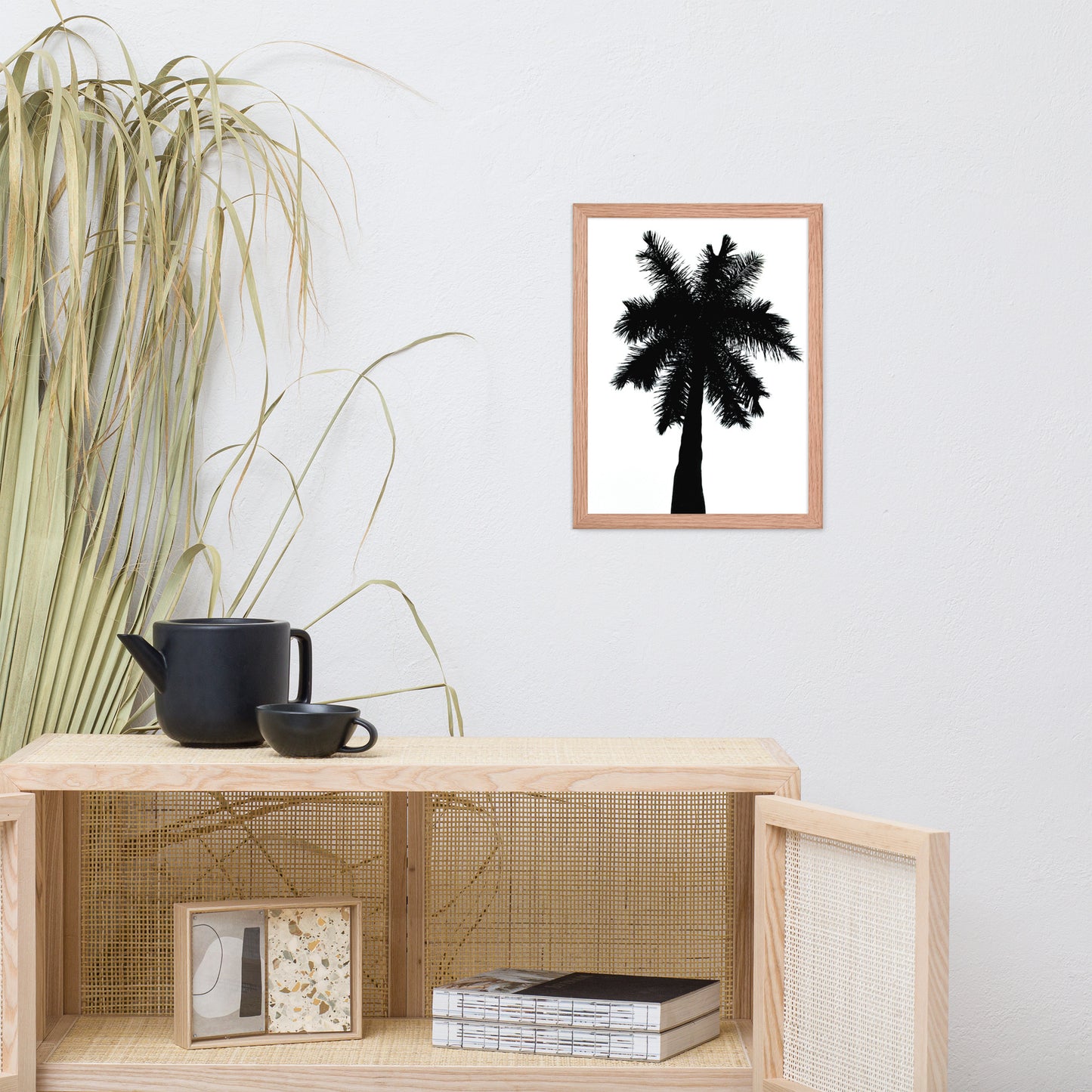 Palm Tree Silhouette on Pure White Botanical Nature Photo Framed Wall Art Print