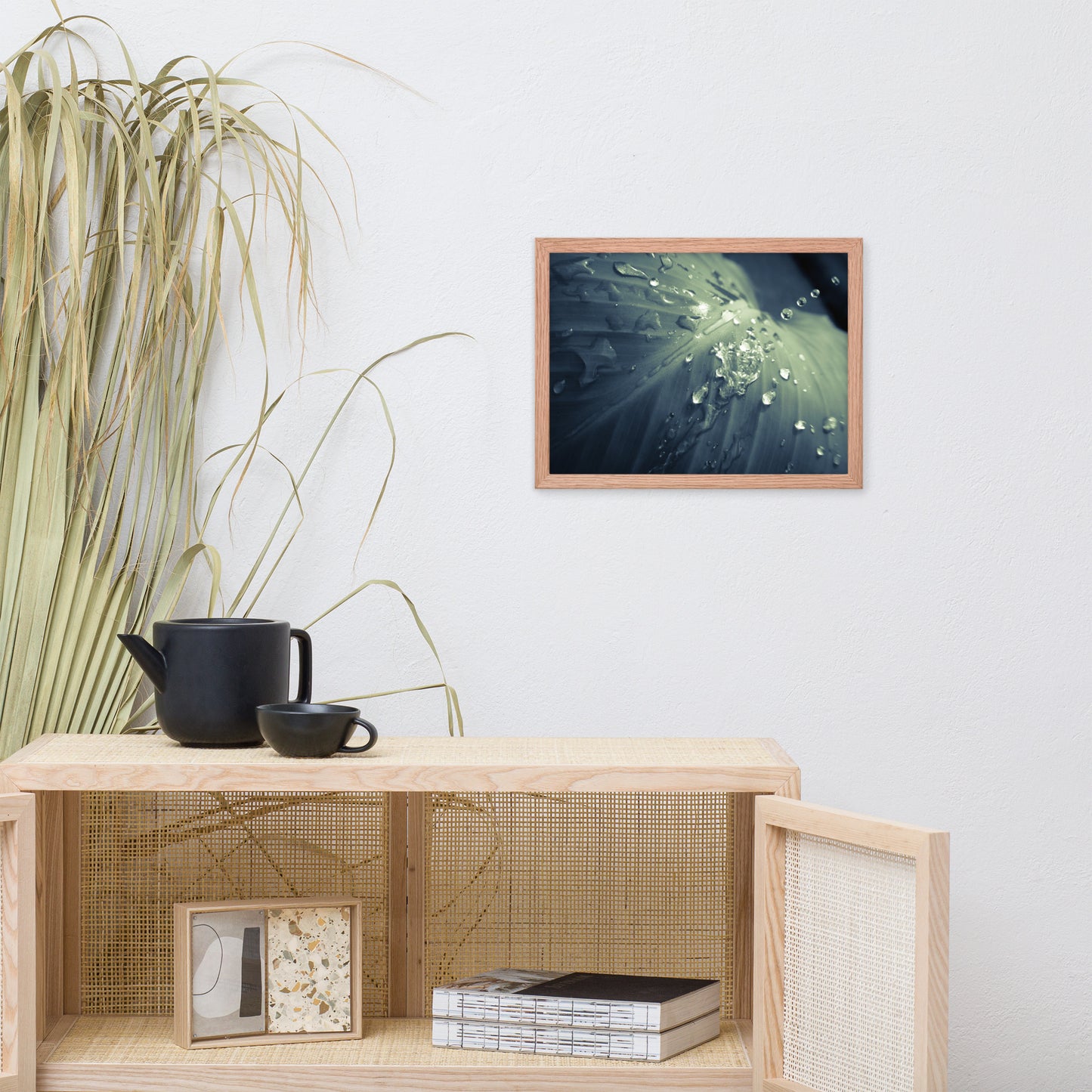 Rain Dropping on Canna Leaf Botanical Nature Photo Framed Wall Art Print
