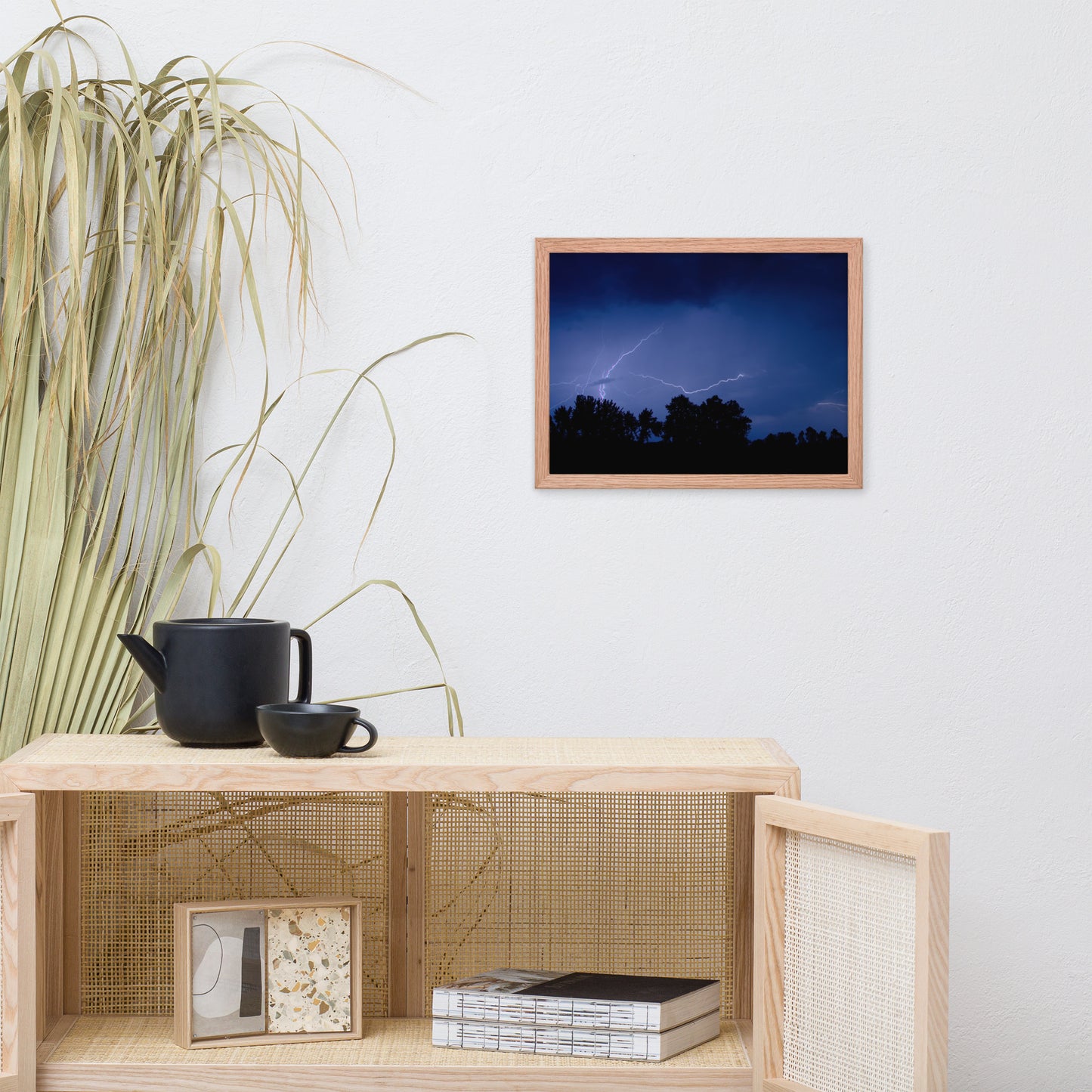 Lightning Over The Valley Urban Landscape Photo Framed Wall Art Print