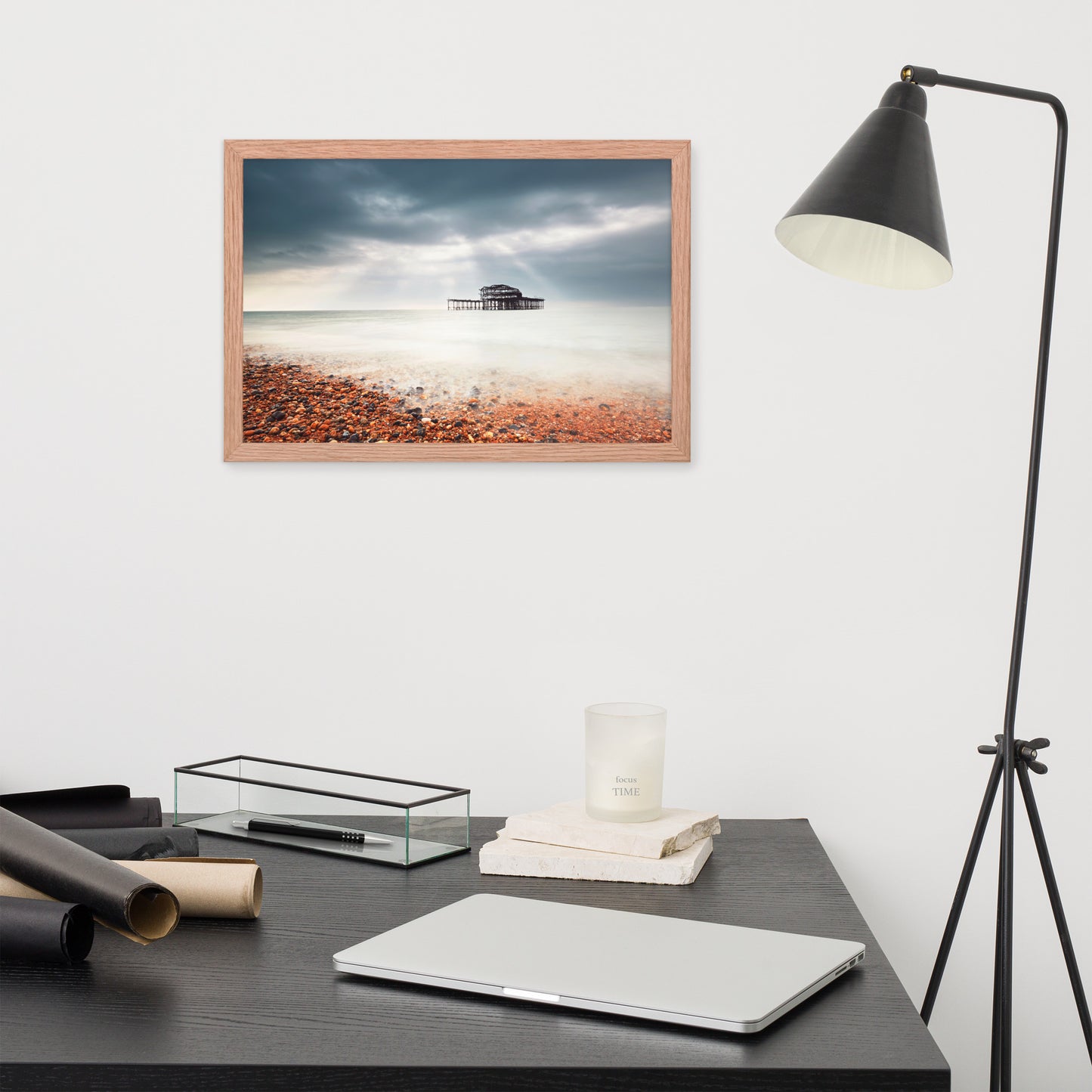 Coastal Framed Artwork: Abandoned West Pier Vintage Gentle Touch Effect - Coastal / Beach / Seascape / Nature / Landscape Photo Framed Wall Art Print - Wall Decor - Artwork