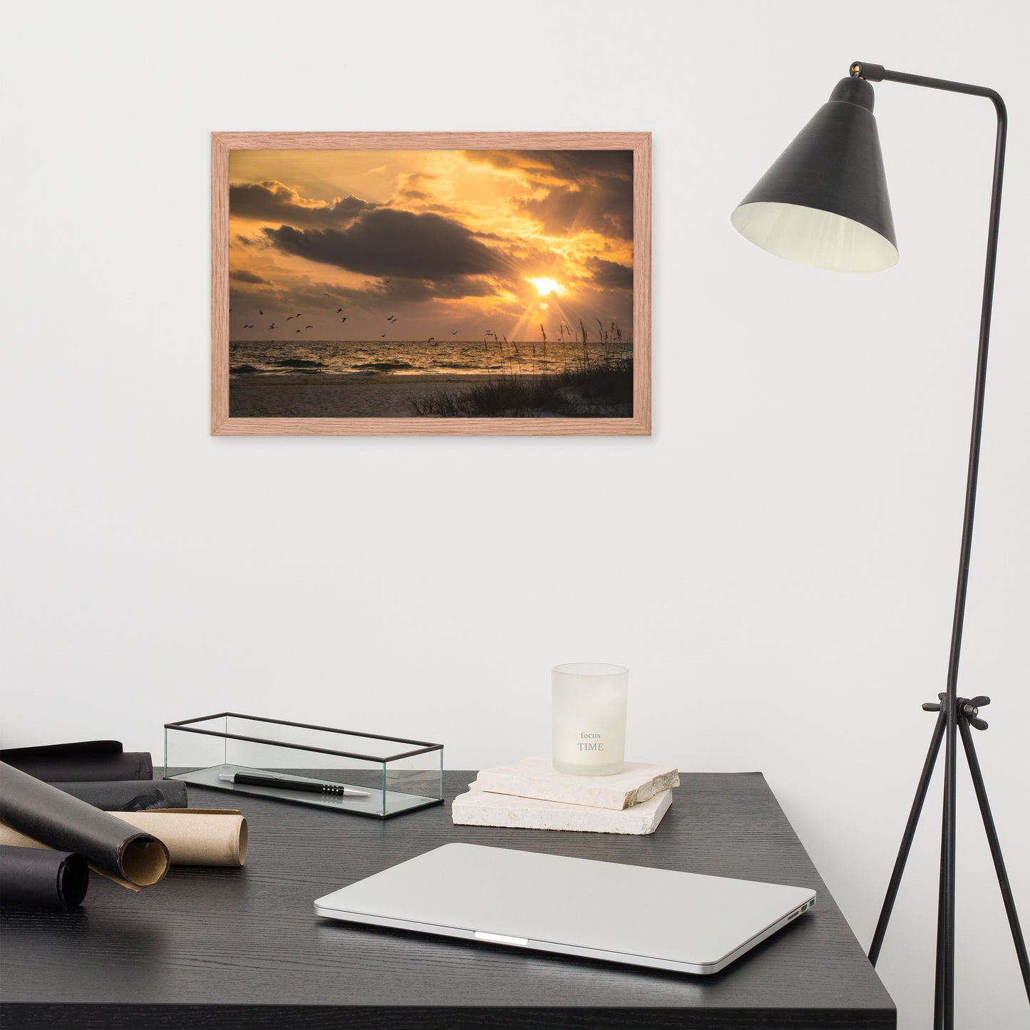 Mens Office Decor Wall Art: Anna Maria Island Cloudy Beach Sunset 1 - Coastal / Beach / Seascape / Nature / Landscape Photo Framed Wall Art Print - Artwork