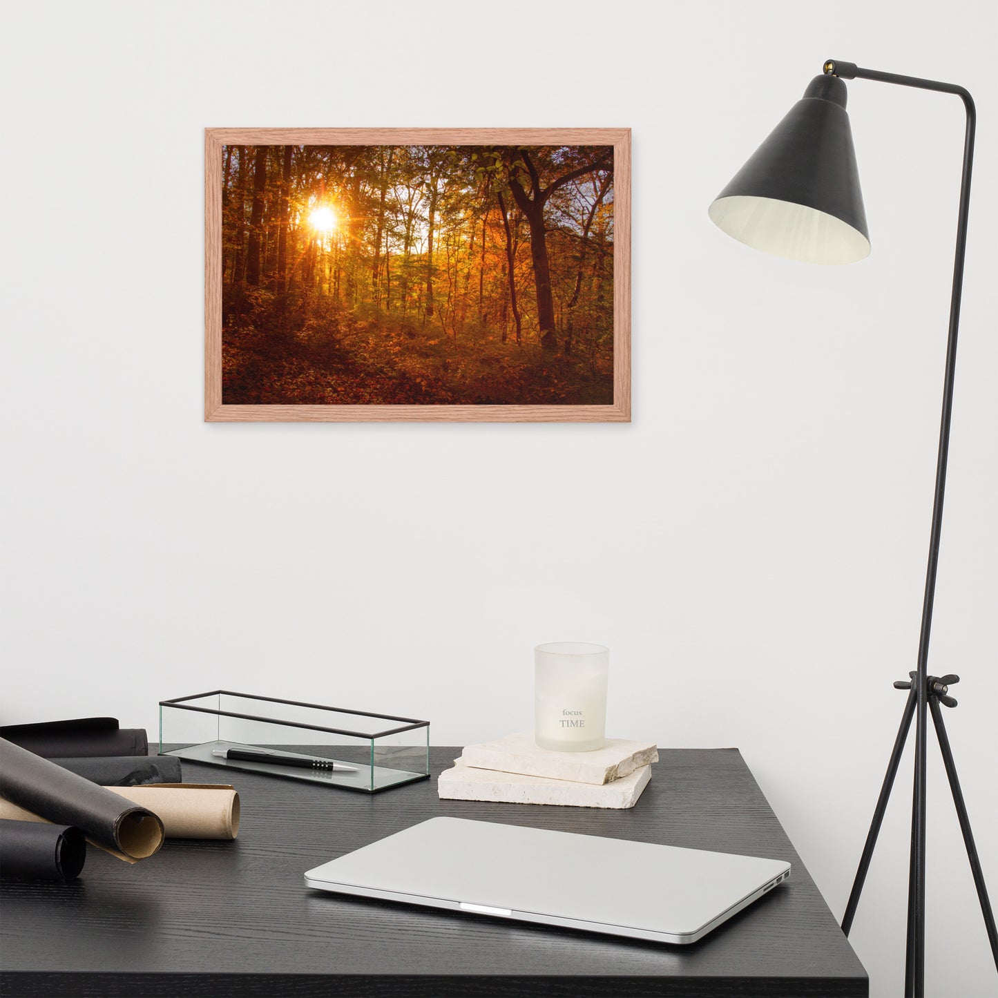 Autumn Sunset in the Trees Rural Landscape Framed Photo Paper Wall Art Prints