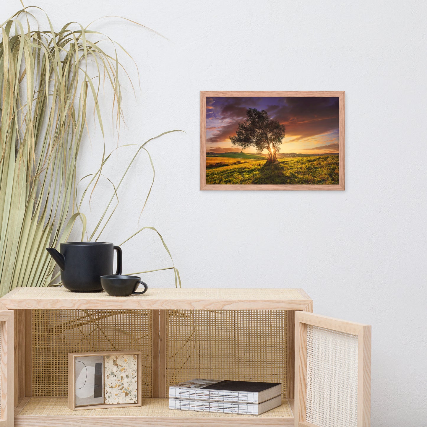 Countryside Olive Tree Sunset Landscape Photo Framed Wall Art Print