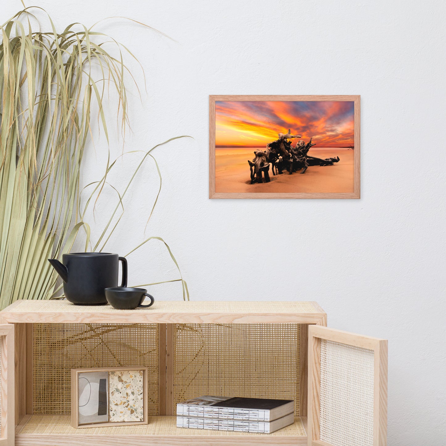 Dried Tree Roots and Sunrise Boneyard Beach Jacksonville Florida Framed Wall Art Print