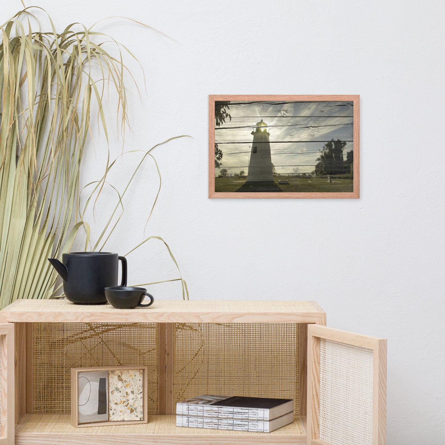 Faux Rustic Reclaimed Wood Turkey Point Lighthouse Framed Photo Wall Art Prints