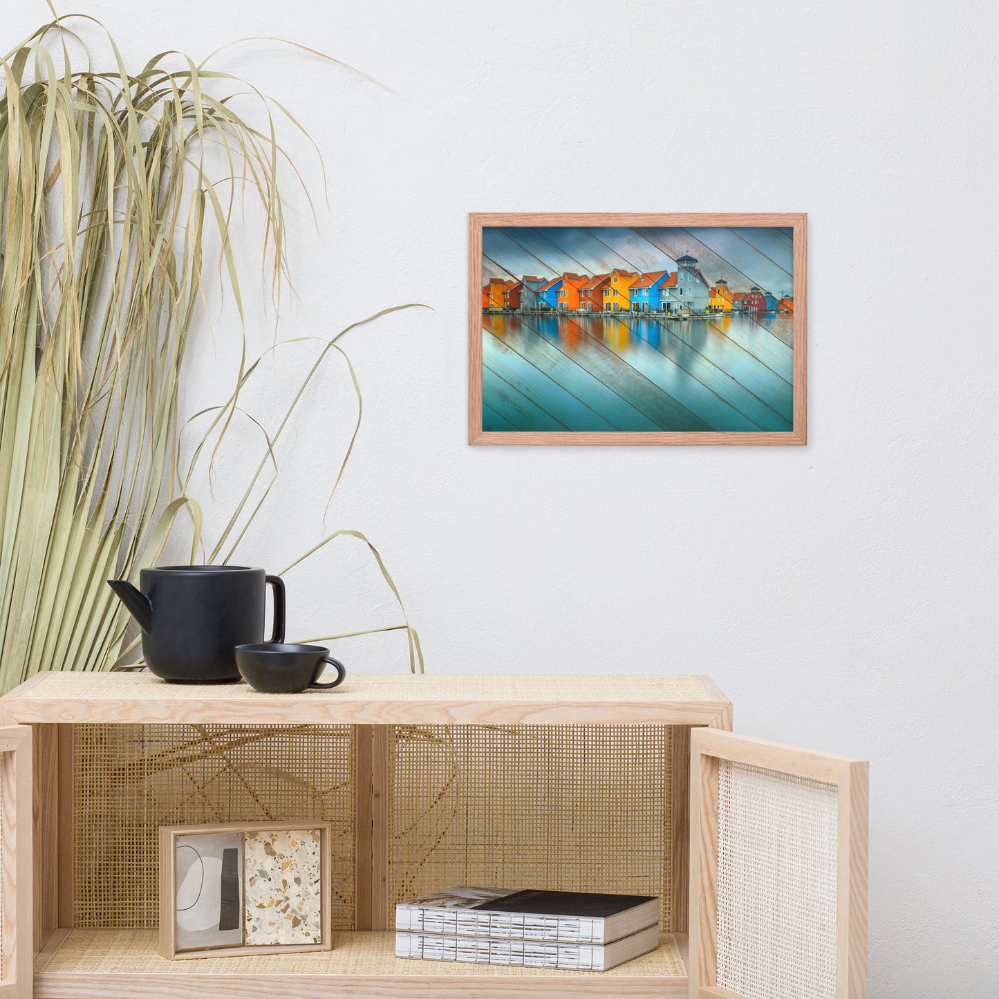 Faux Wood Blue Morning at Waters Edge Framed Photo Paper Wall Art Prints