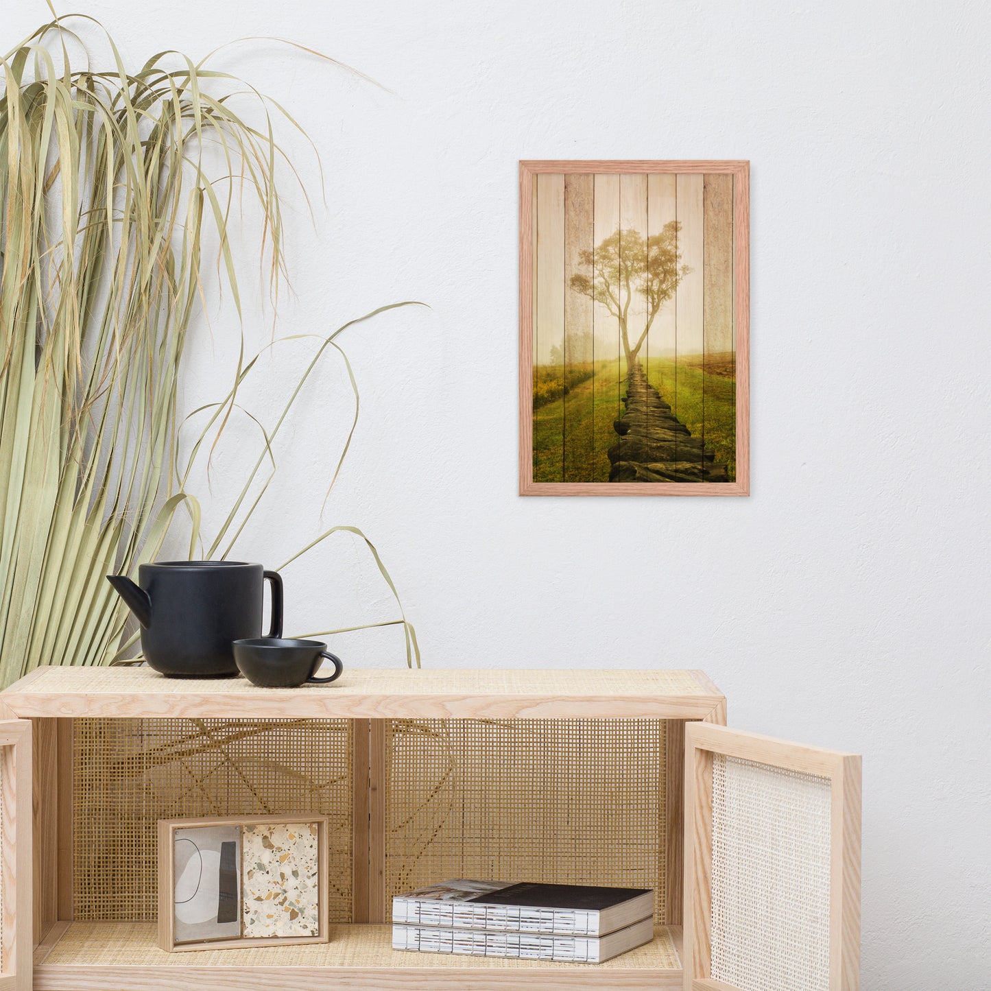 Faux Wood Calming Morning Landscape Framed Photo Wall Art Prints