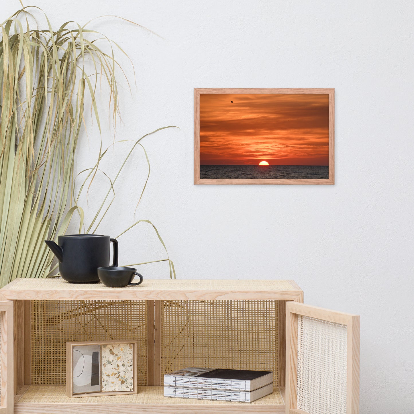 Fire in the Sky Coastal Sunset Landscape Photo Framed Wall Art Print