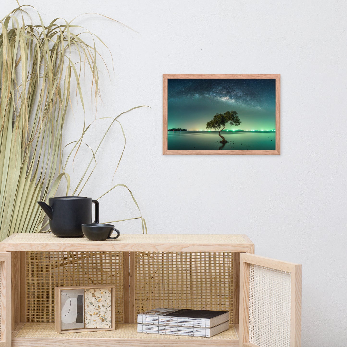 Glowing Milky Way Galaxy with Tree Framed Wall Art Prints