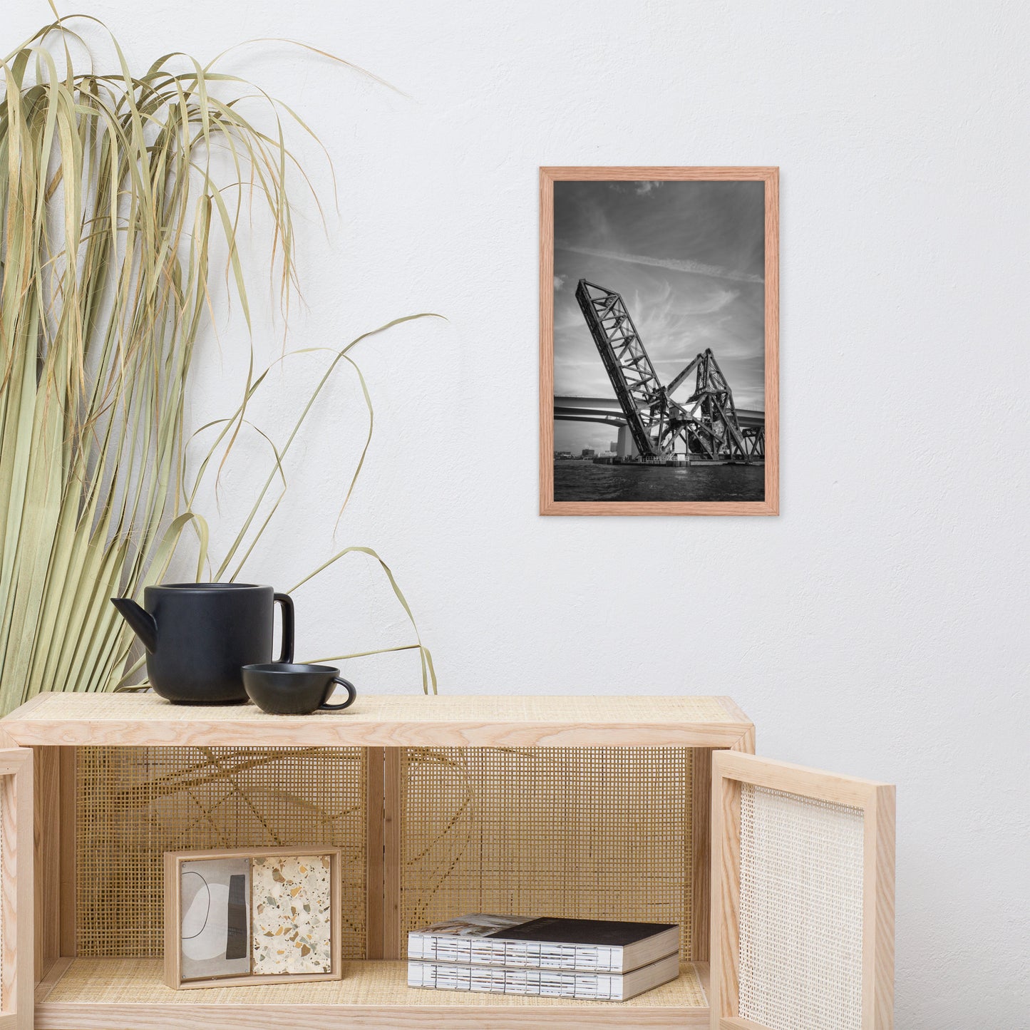 Train Drawbridge Jacksonville 2 Black and White Framed Wall Art Print