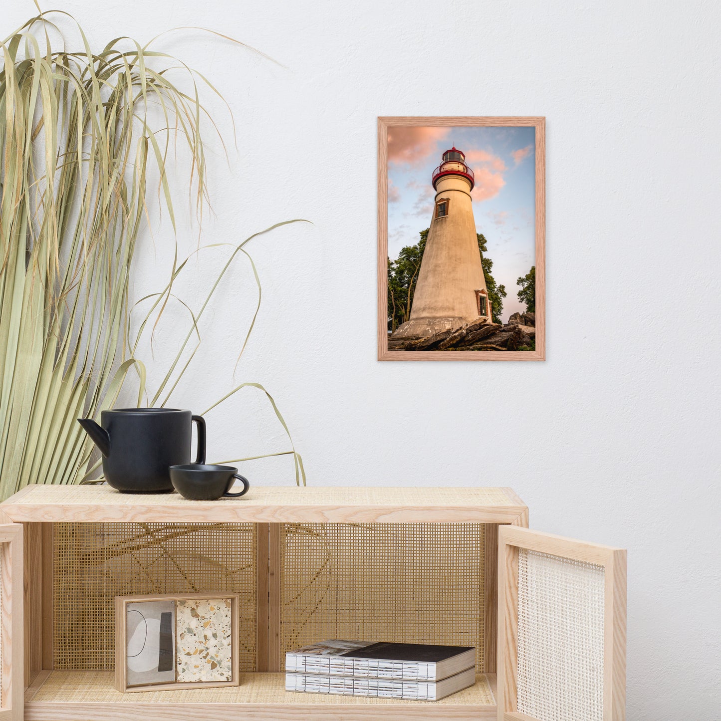 Marblehead Lighthouse at Sunset from the Shore Framed Photo Paper Wall Art Prints