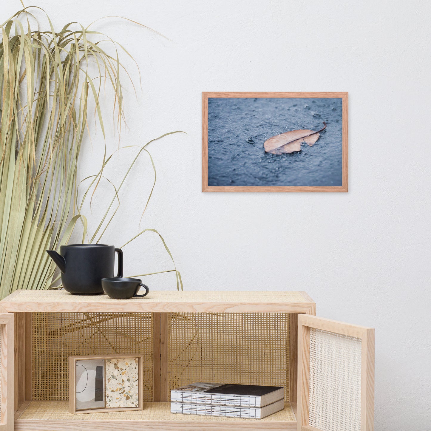 Fallen Leaf in The Rain Color Botanical Nature Photo Framed Wall Art Print
