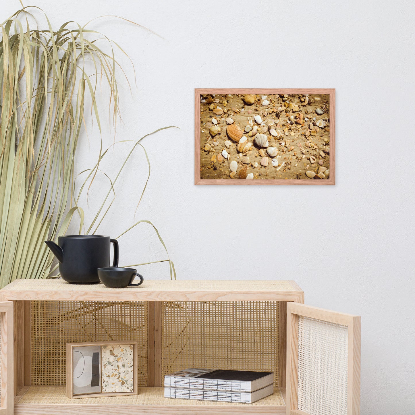Broken Seashells and Sand Coastal Nature Photo Framed Wall Art Print