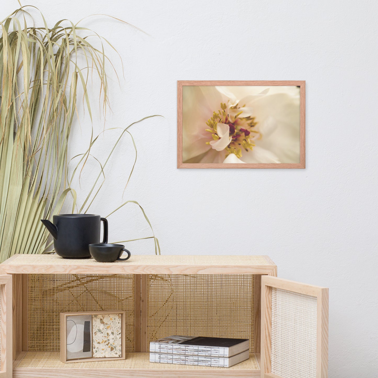 Eye of Peony Moody Midnight Floral Nature Photo Framed Wall Art Print