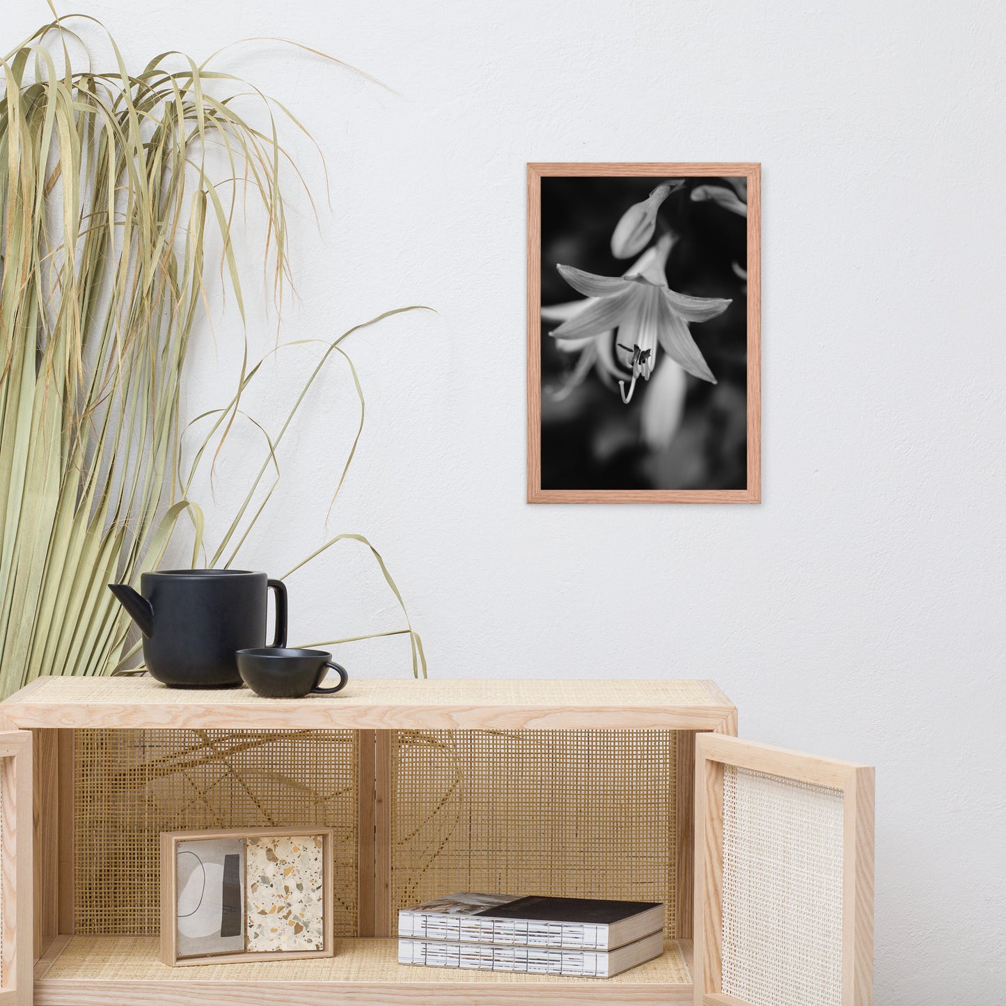 Hosta Bloom Black and White Floral Nature Photo Framed Wall Art Print