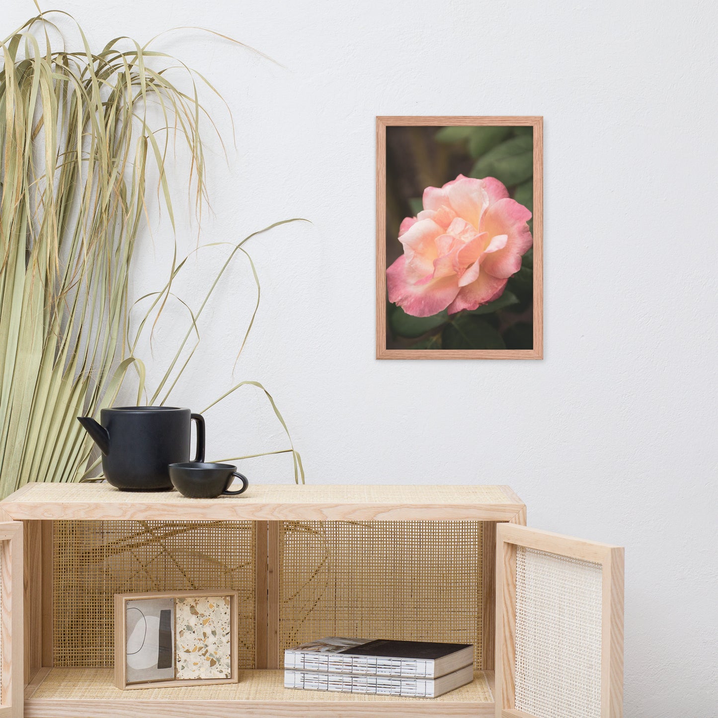 Pink and White Softened Rose Floral Nature Photo Framed Wall Art Print