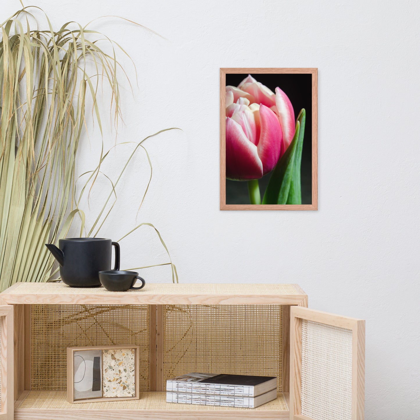 Pink and White Tulip Floral Nature Photo Framed Wall Art Print