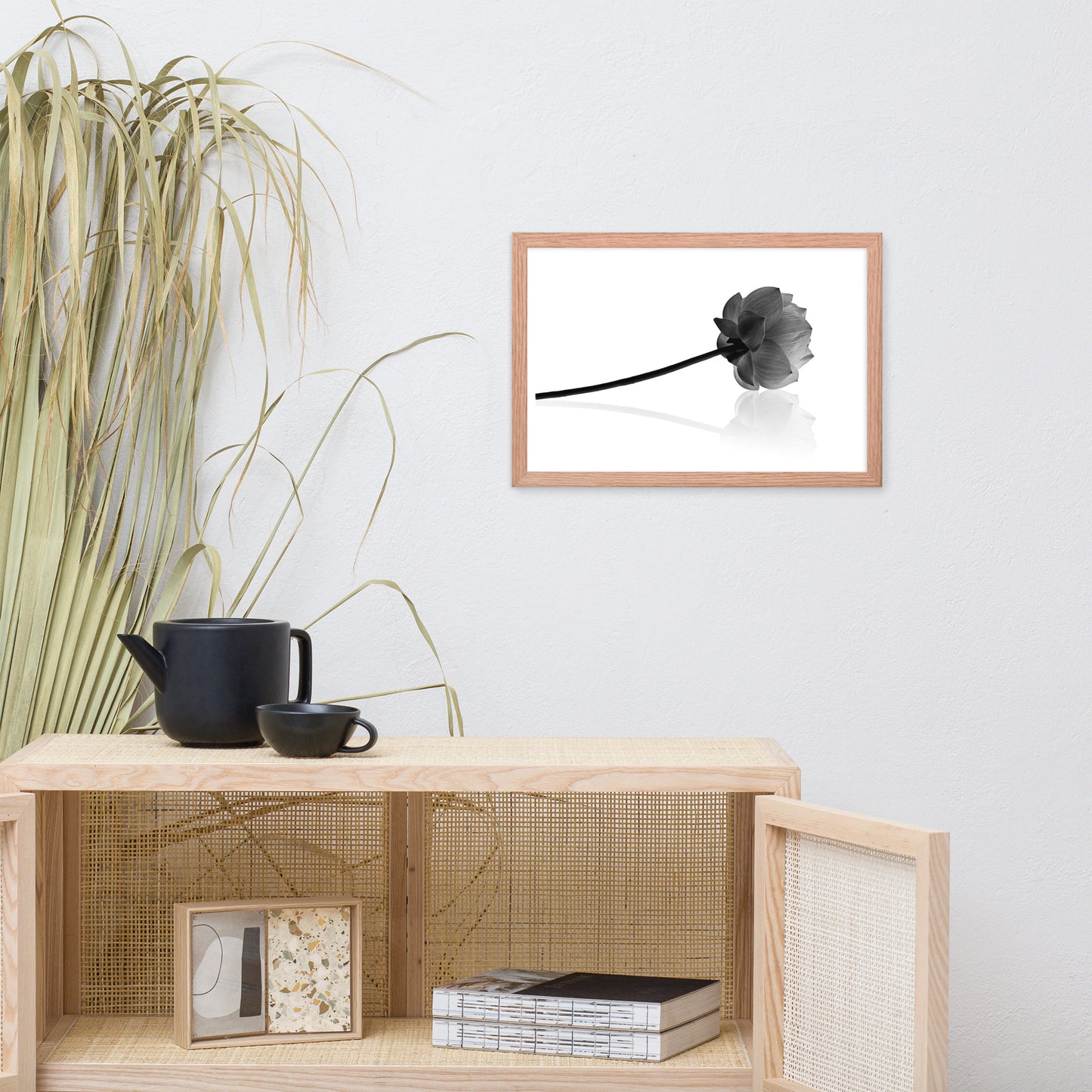Resting Lotus Flower Black and White Effect Framed Photo Paper Poster