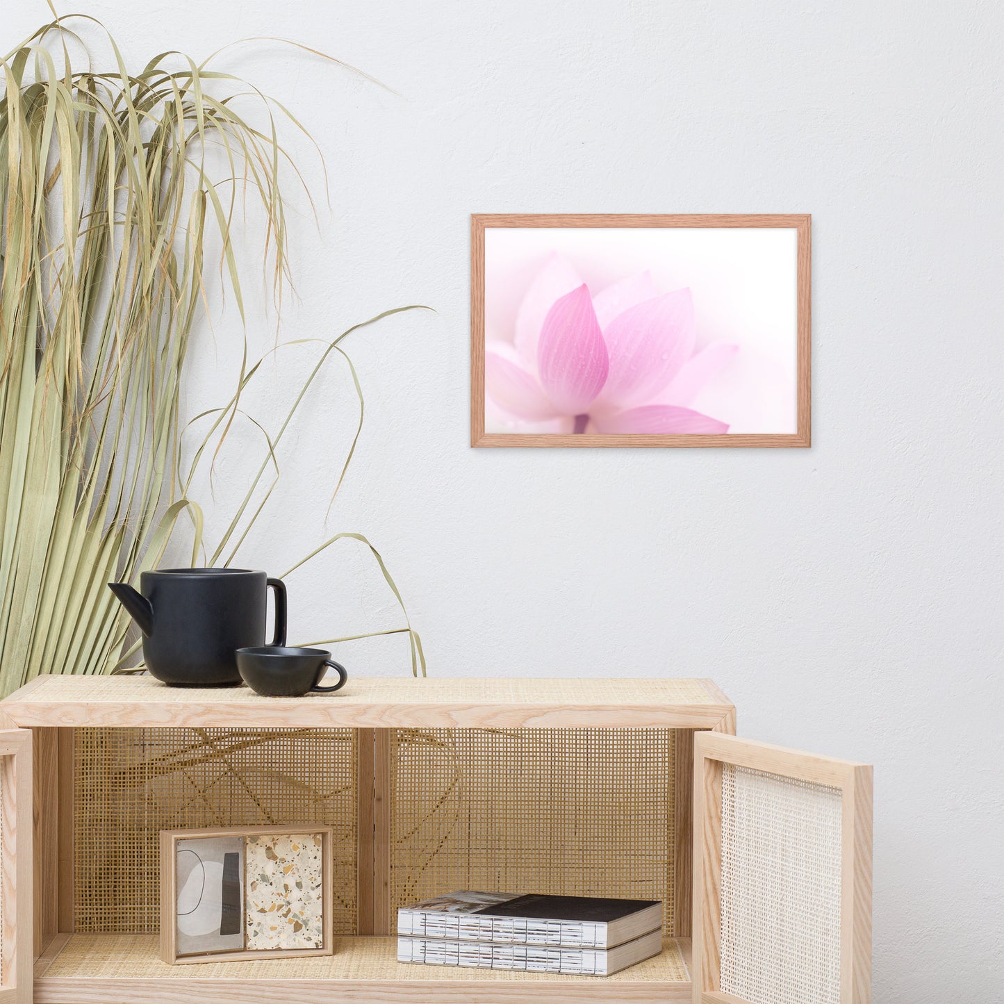 Peaceful Close-up Pink Lotus Petal Floral Framed Nature Photo Paper Poster