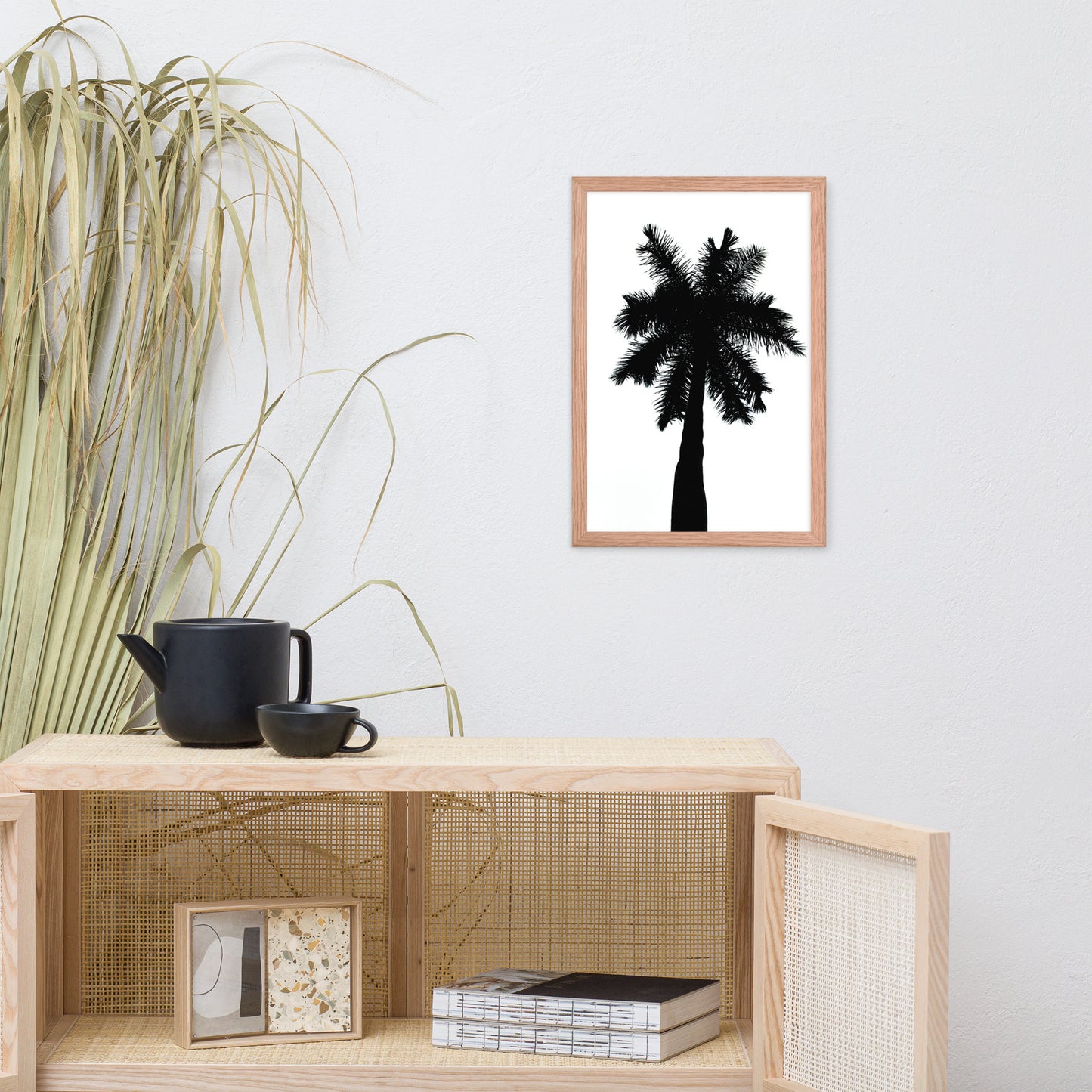Palm Tree Silhouette on Pure White Botanical Nature Photo Framed Wall Art Print