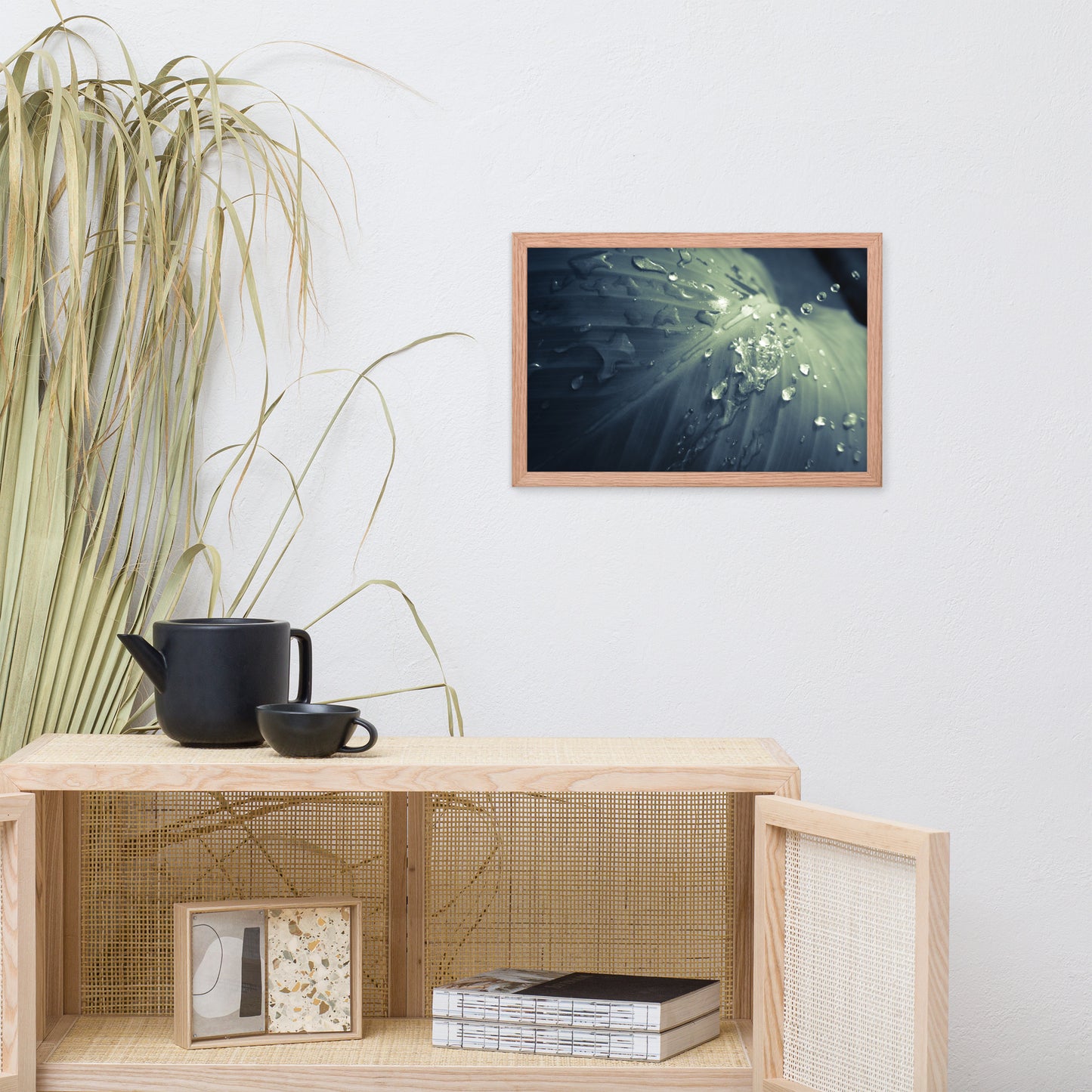 Rain Dropping on Canna Leaf Botanical Nature Photo Framed Wall Art Print