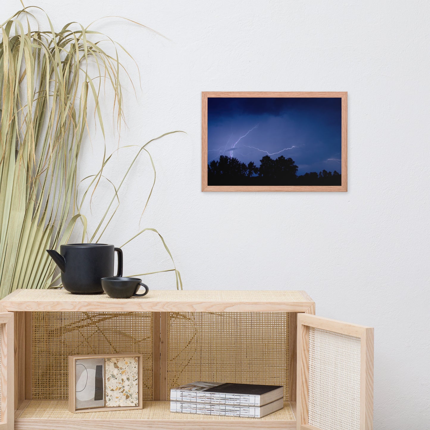 Lightning Over The Valley Urban Landscape Photo Framed Wall Art Print