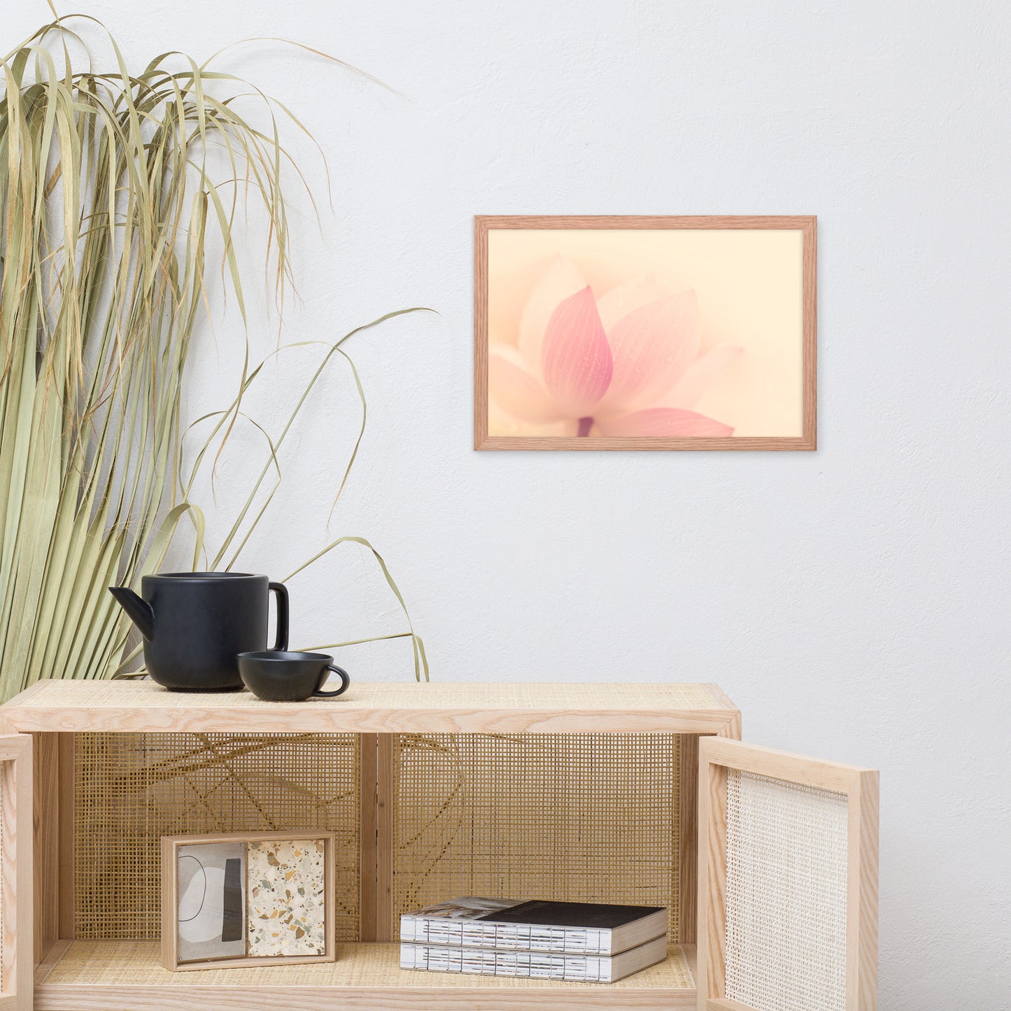 Tranquil Close-up Pink Lotus Petal Framed Photo Paper Poster