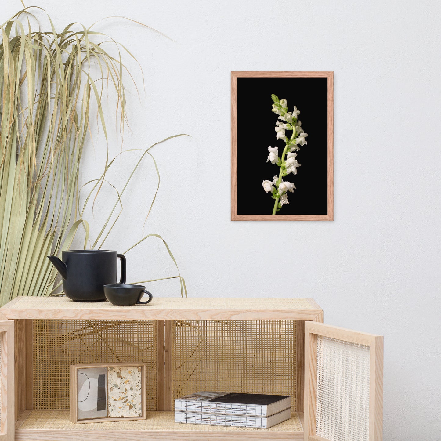 White Snapdragons Floral Nature Photo Framed Wall Art Print