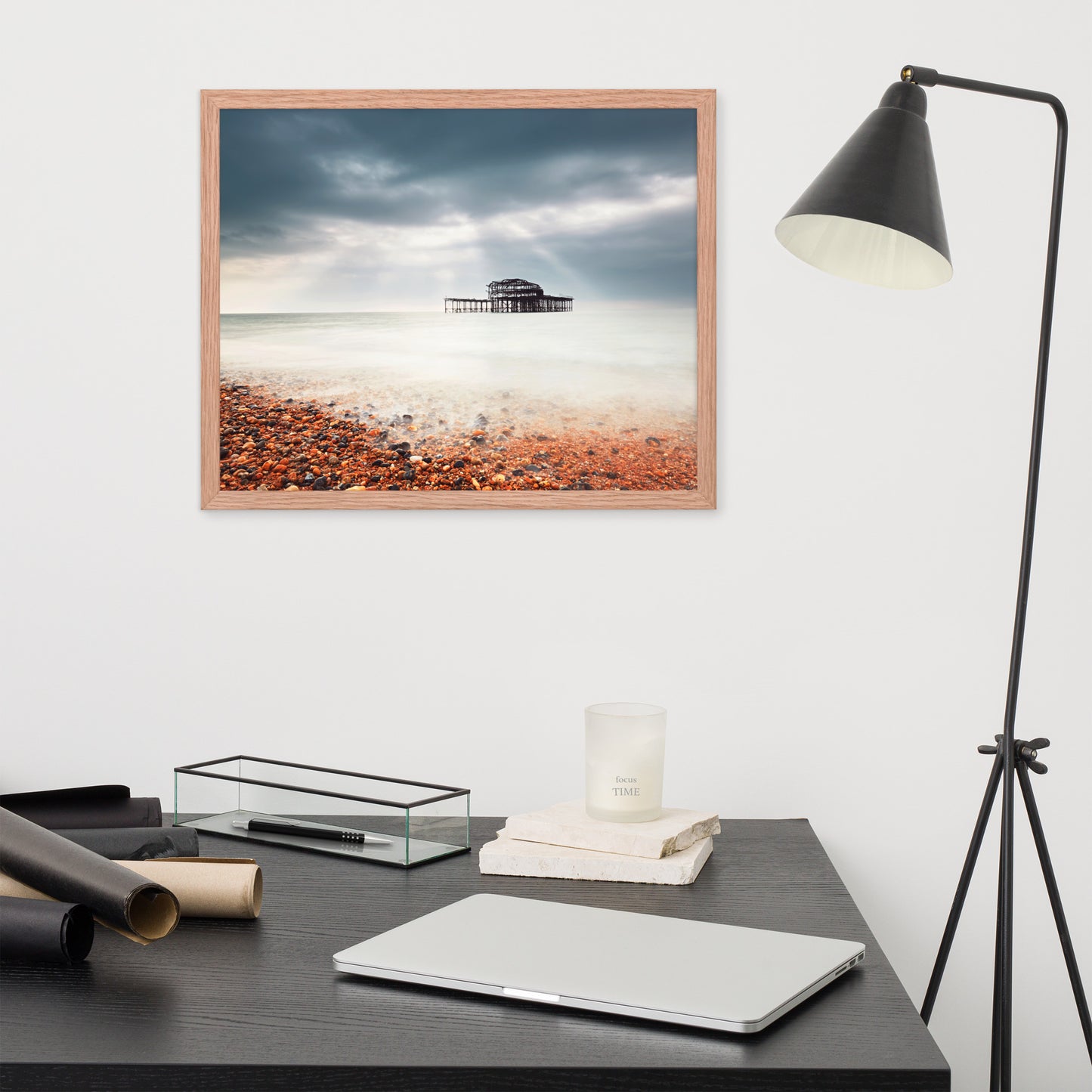 Coastal Framed Pictures: Abandoned West Pier Vintage Gentle Touch Effect - Coastal / Beach / Seascape / Nature / Landscape Photo Framed Wall Art Print - Wall Decor - Artwork