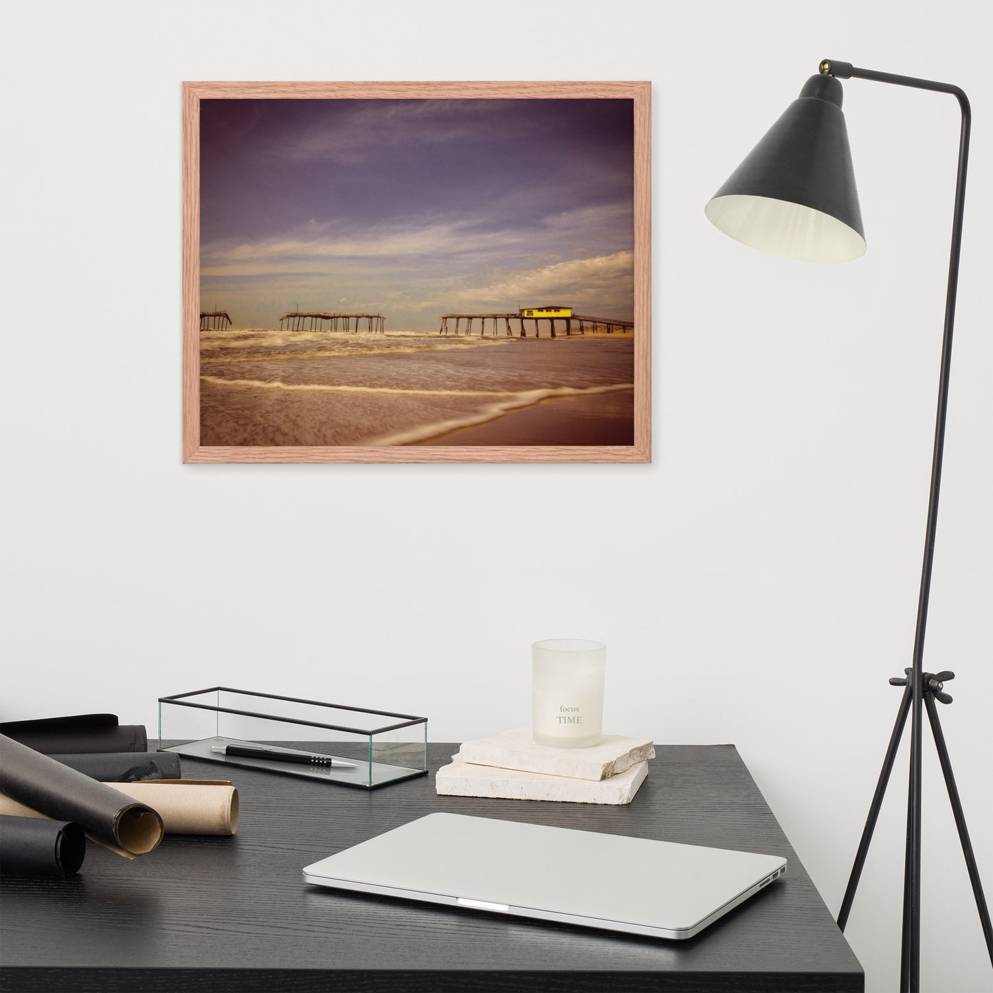 Wall Art Behind Desk: Aged View of Frisco Pier Beach / Coastal / Seascape / Rustic / Nature / Landscape Photograph Framed Wall Art Print - Wall Decor - Artwork