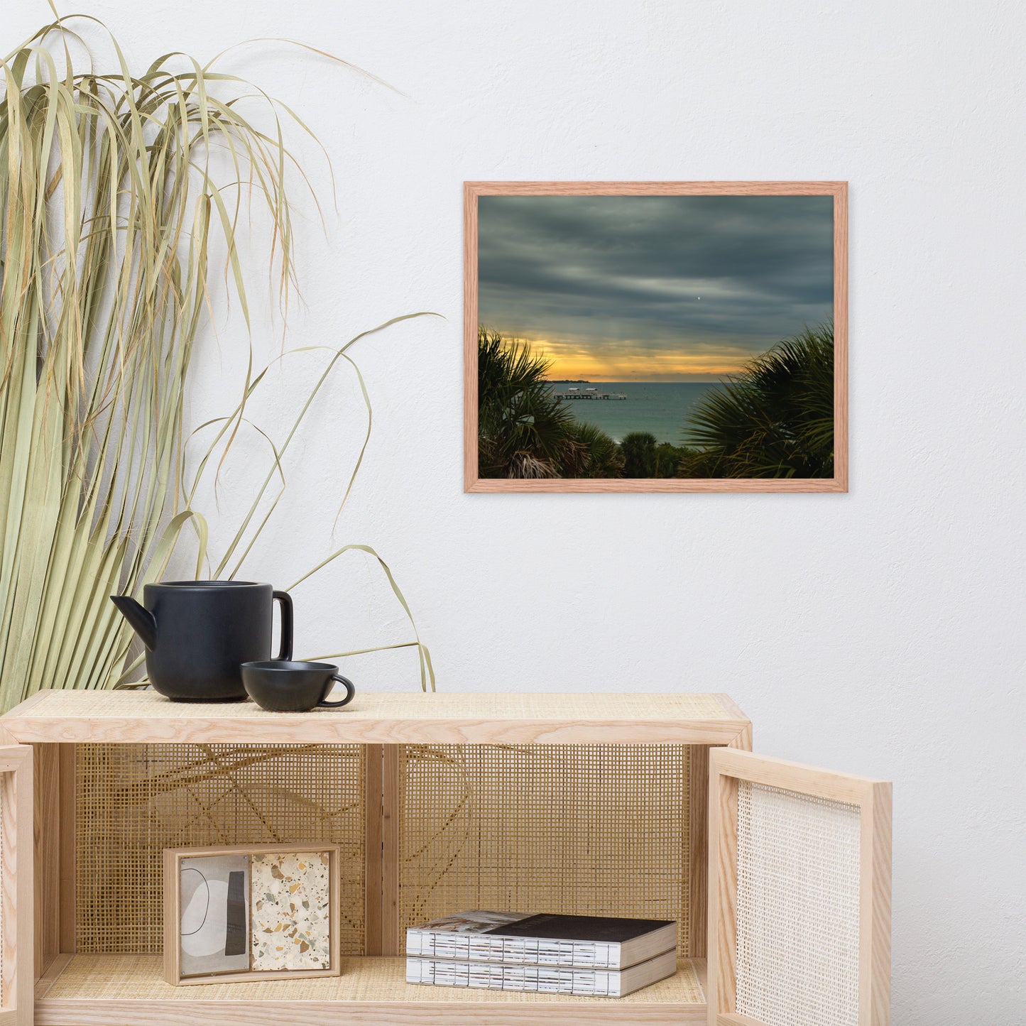 Cloudy Rainy Sunset De Soto Beach Framed Photo Paper Wall Art Prints
