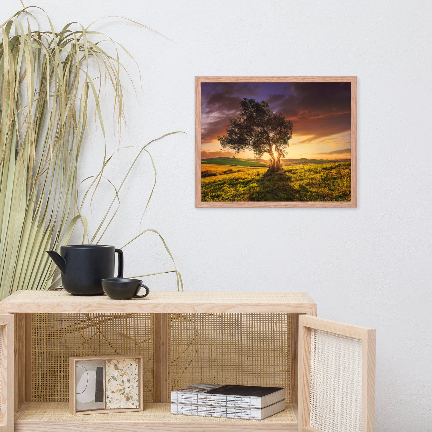 Countryside Olive Tree Sunset Landscape Photo Framed Wall Art Print