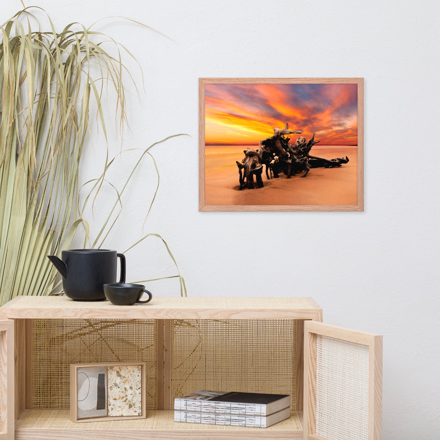 Dried Tree Roots and Sunrise Boneyard Beach Jacksonville Florida Framed Wall Art Print