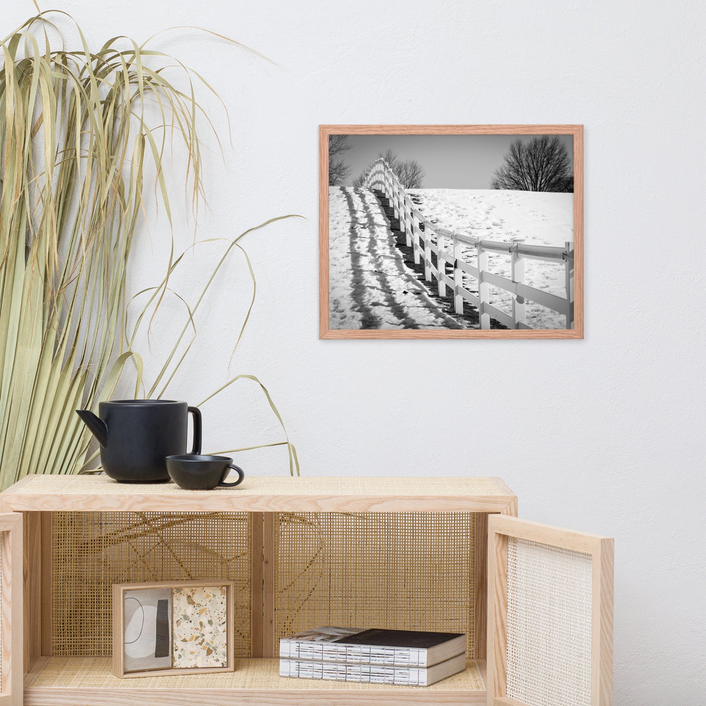 Endless Fences in Black & White Rural Landscape Framed Photo Paper Wall Art Prints