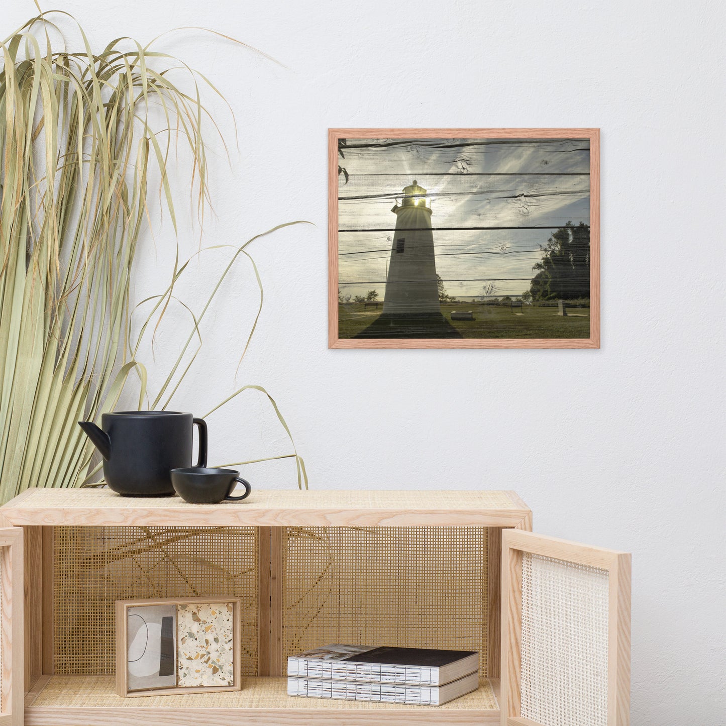 Faux Rustic Reclaimed Wood Turkey Point Lighthouse Framed Photo Wall Art Prints