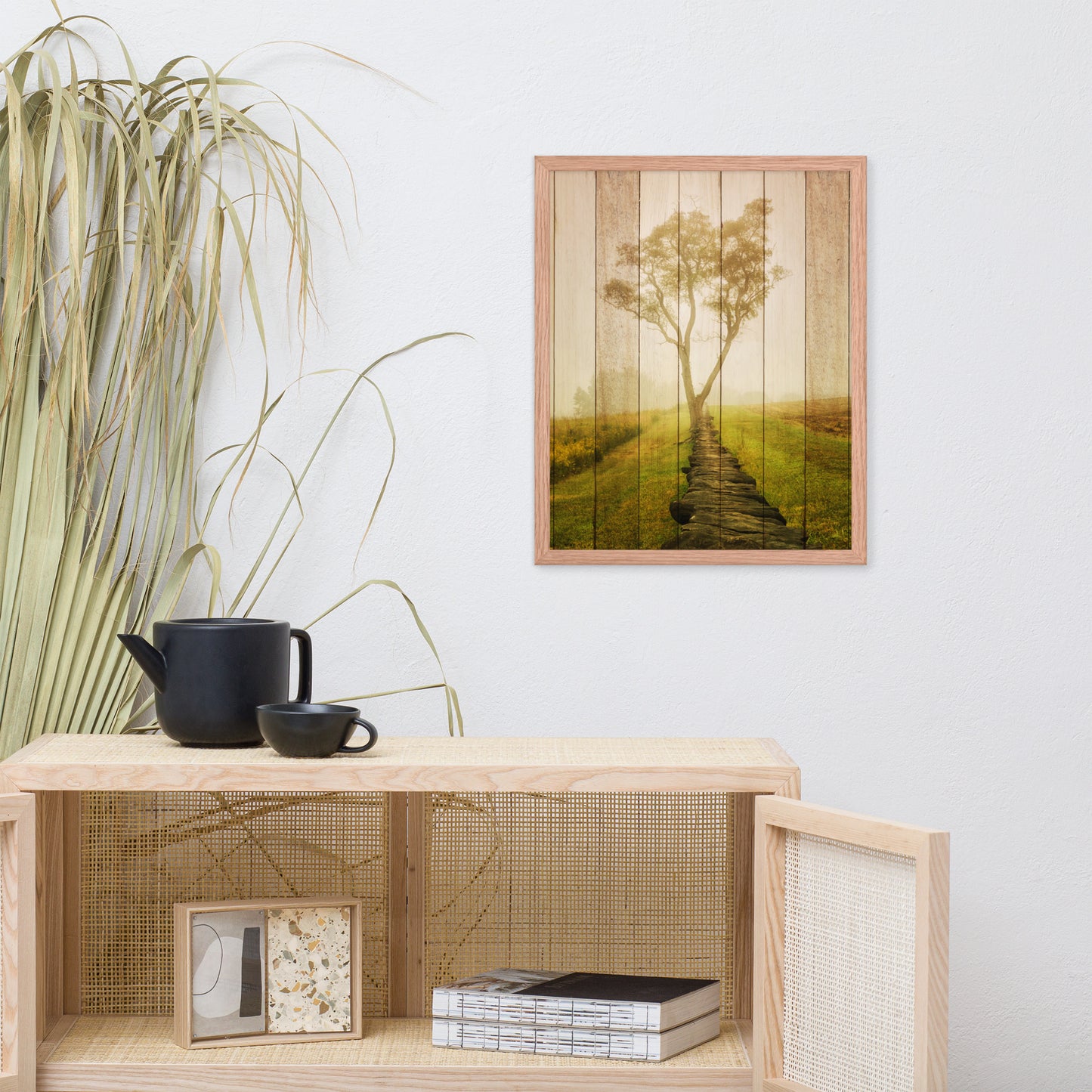 Faux Wood Calming Morning Landscape Framed Photo Wall Art Prints