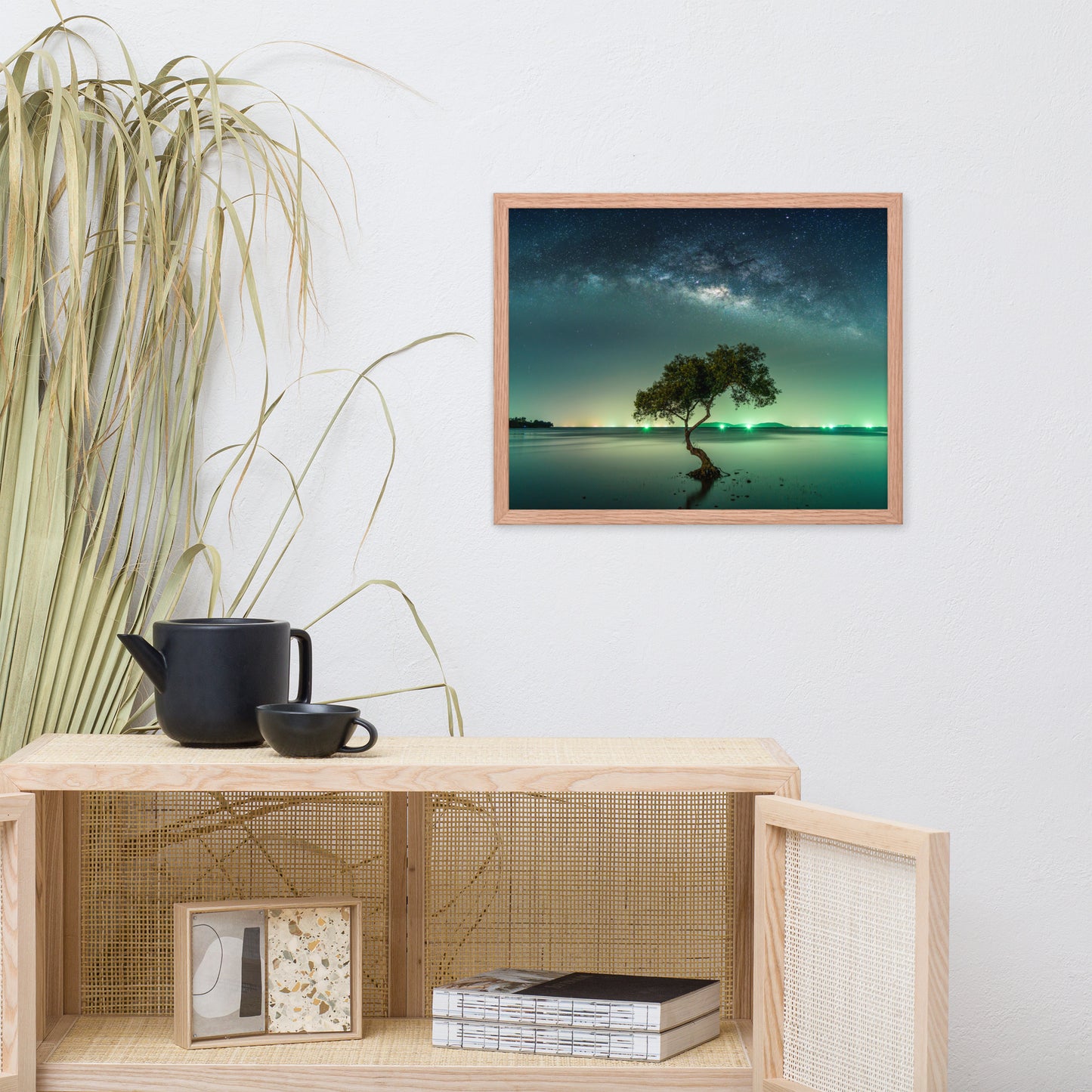 Glowing Milky Way Galaxy with Tree Framed Wall Art Prints