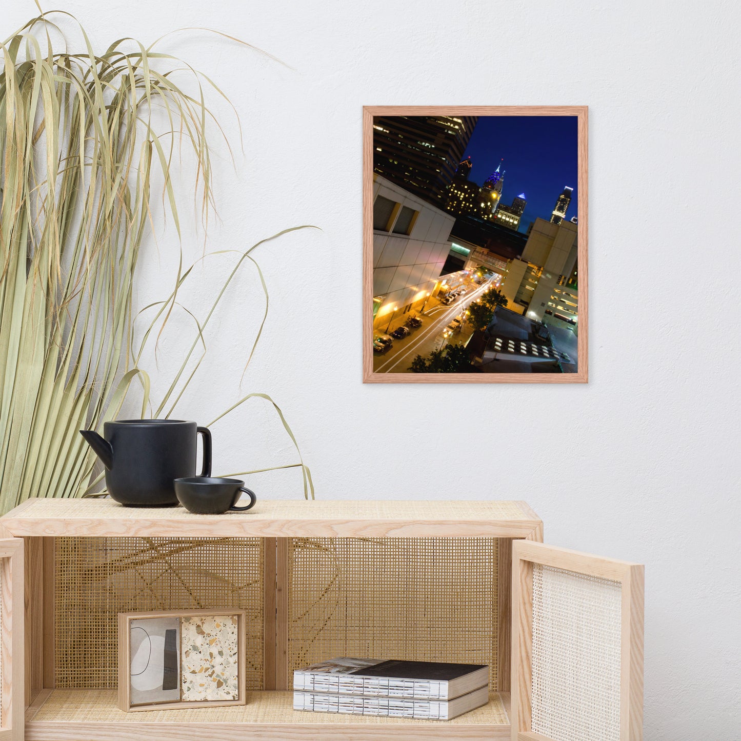 Light Trails in Philly Urban Landscape Photo Framed Wall Art Print