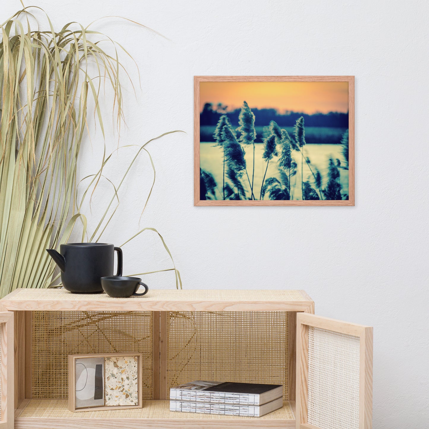 Sunset on the Marsh with Grasses Framed Photo Paper Wall Art Prints