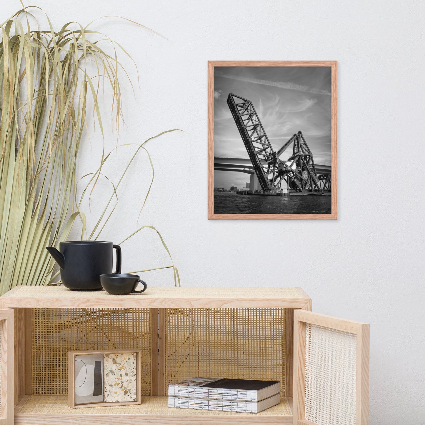 Train Drawbridge Jacksonville 2 Black and White Framed Wall Art Print