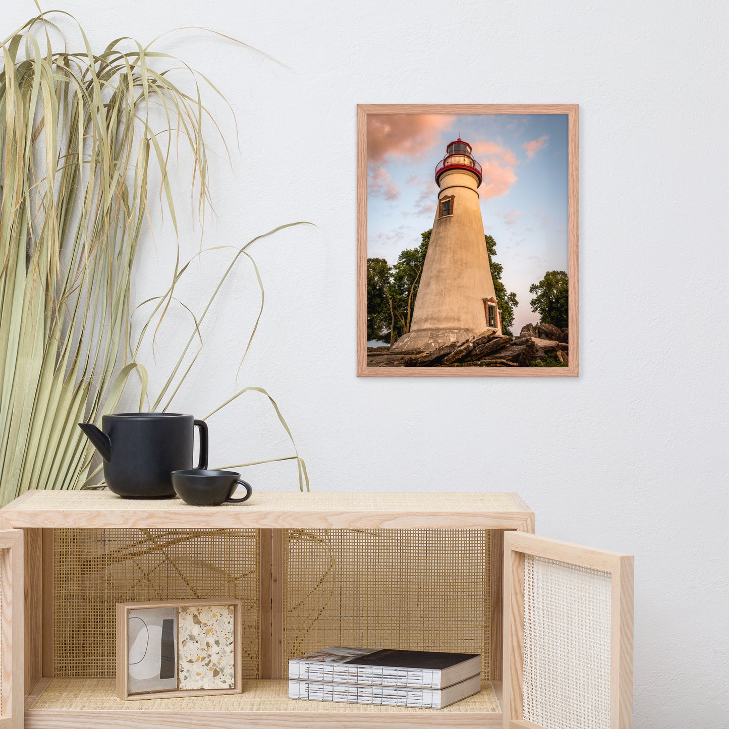 Marblehead Lighthouse at Sunset from the Shore Framed Photo Paper Wall Art Prints