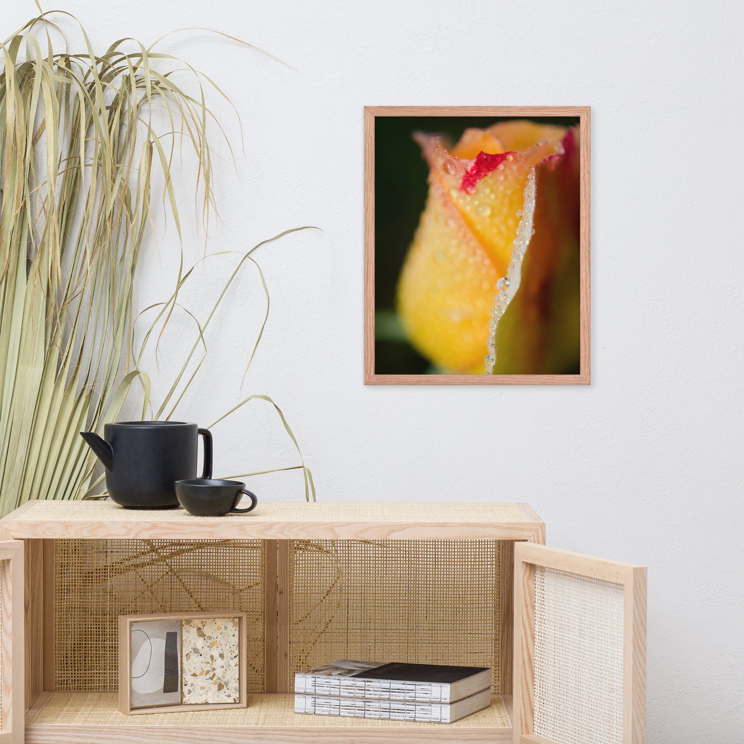Dew on Yellow Rose Floral Nature Photo Framed Wall Art Print