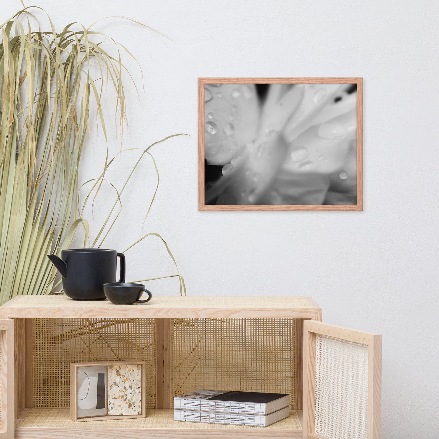 Delicate Rose Petals Black and White Floral Nature Photo Framed Wall Art Print