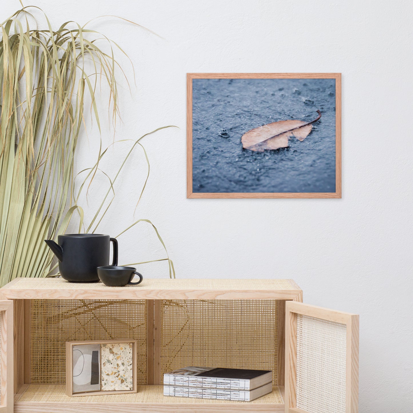 Fallen Leaf in The Rain Color Botanical Nature Photo Framed Wall Art Print
