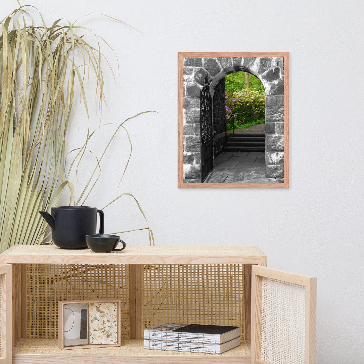Garden Entryway Black and White Floral Nature Photo Framed Wall Art Print