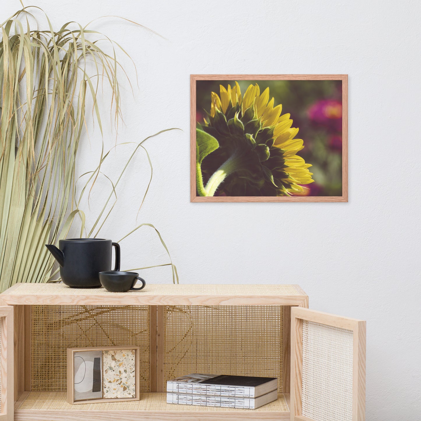 Dramatic Backside of Sunflower Grain Floral Photo Framed Wall Art Print