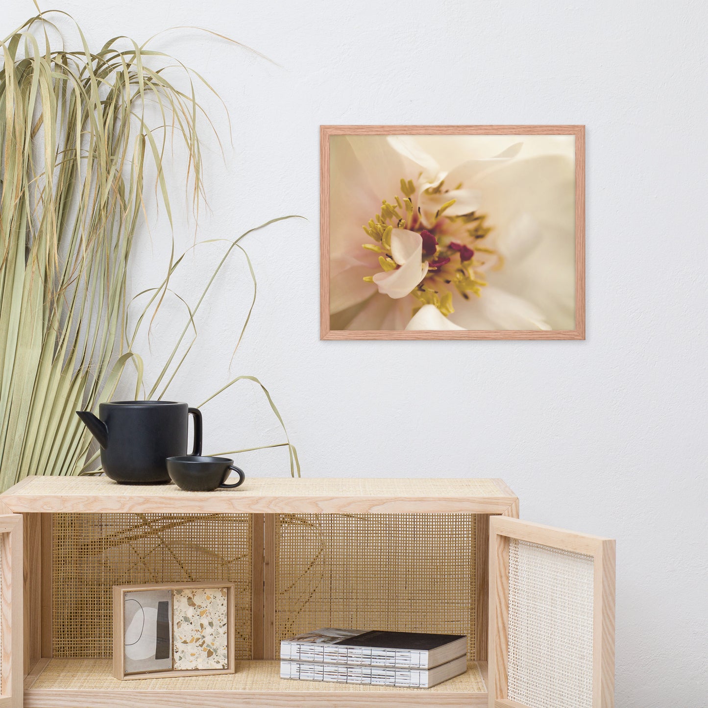 Eye of Peony Moody Midnight Floral Nature Photo Framed Wall Art Print